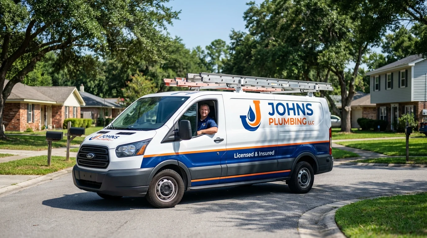 Johns Plumbing LLC service van in Charleston, AR
