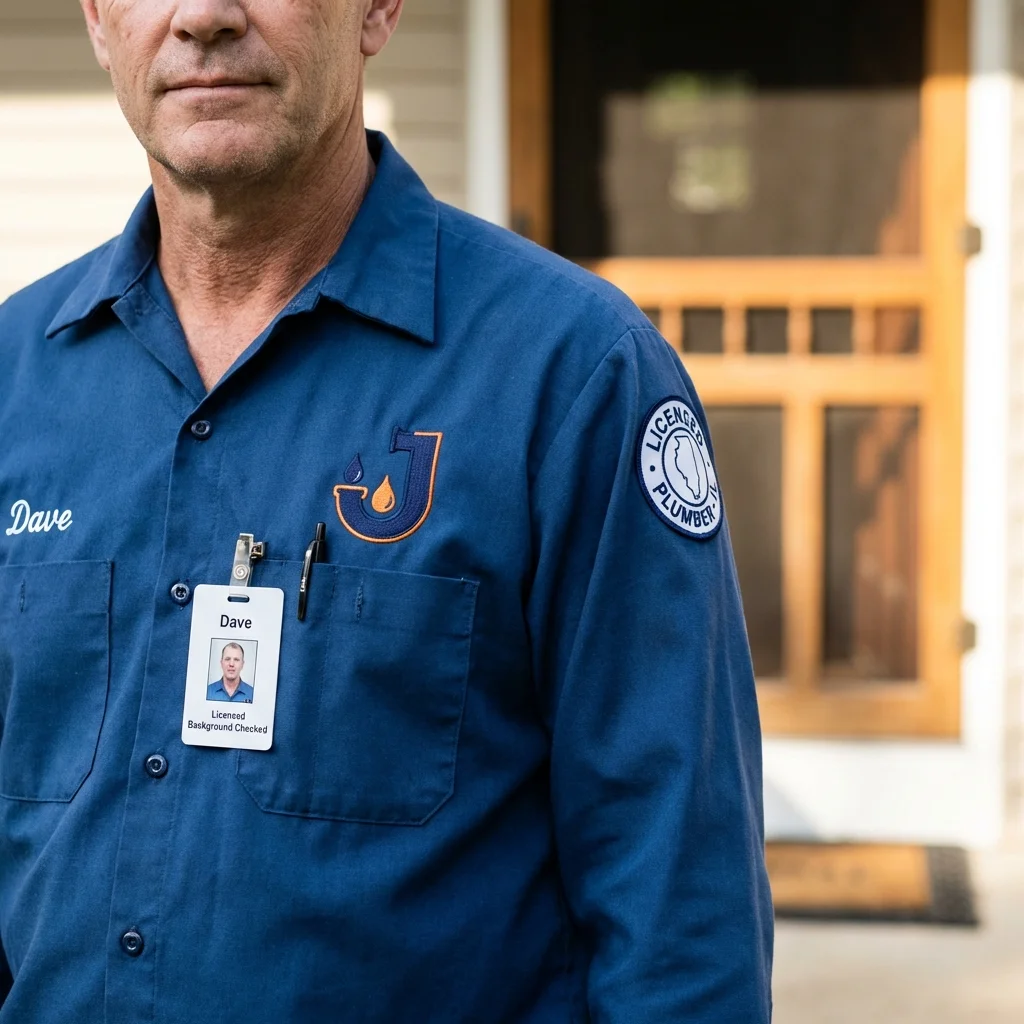 Licensed plumber showing ID badge in Charleston, AR
