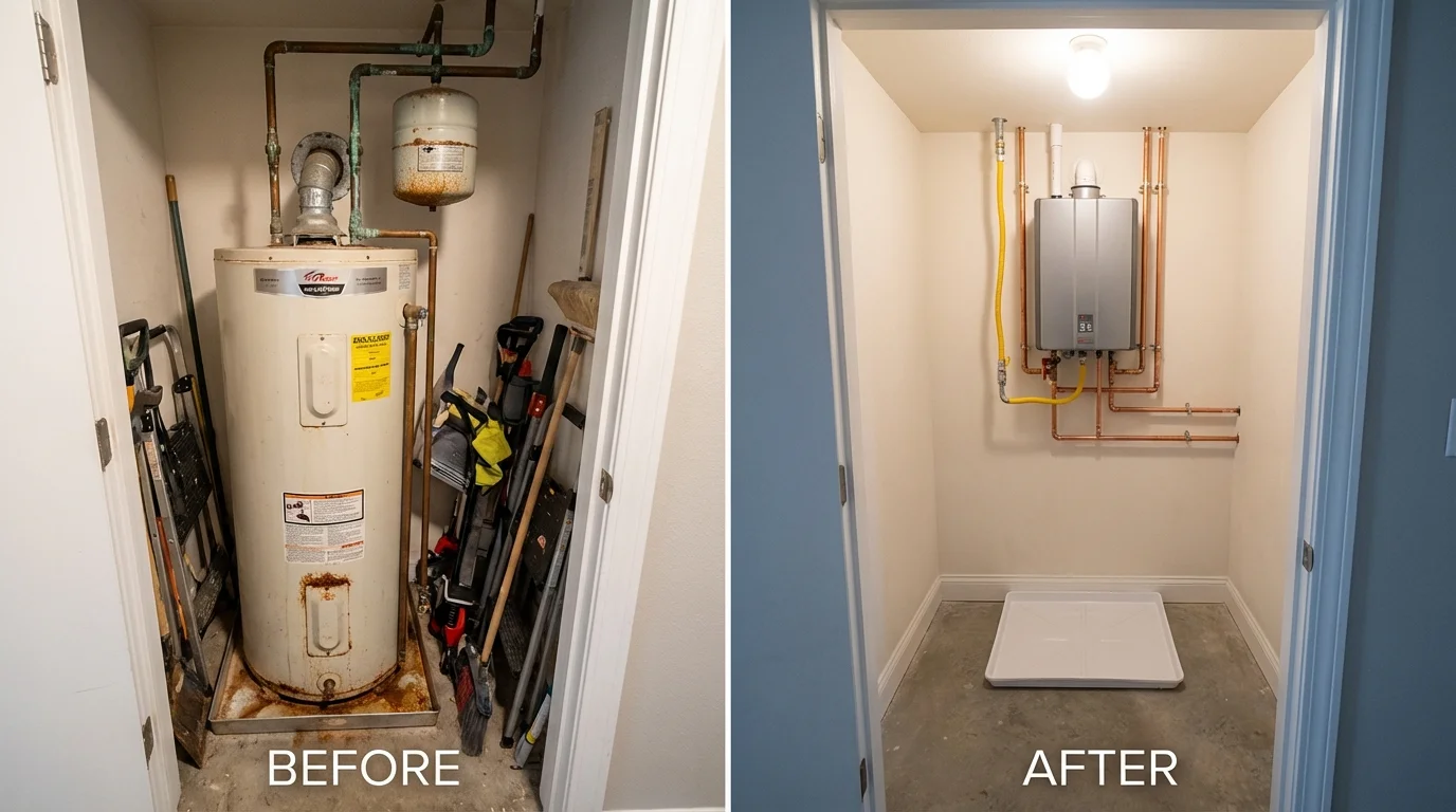 Tank water heater versus wall-mounted tankless unit comparison for Charleston, AR homeowners