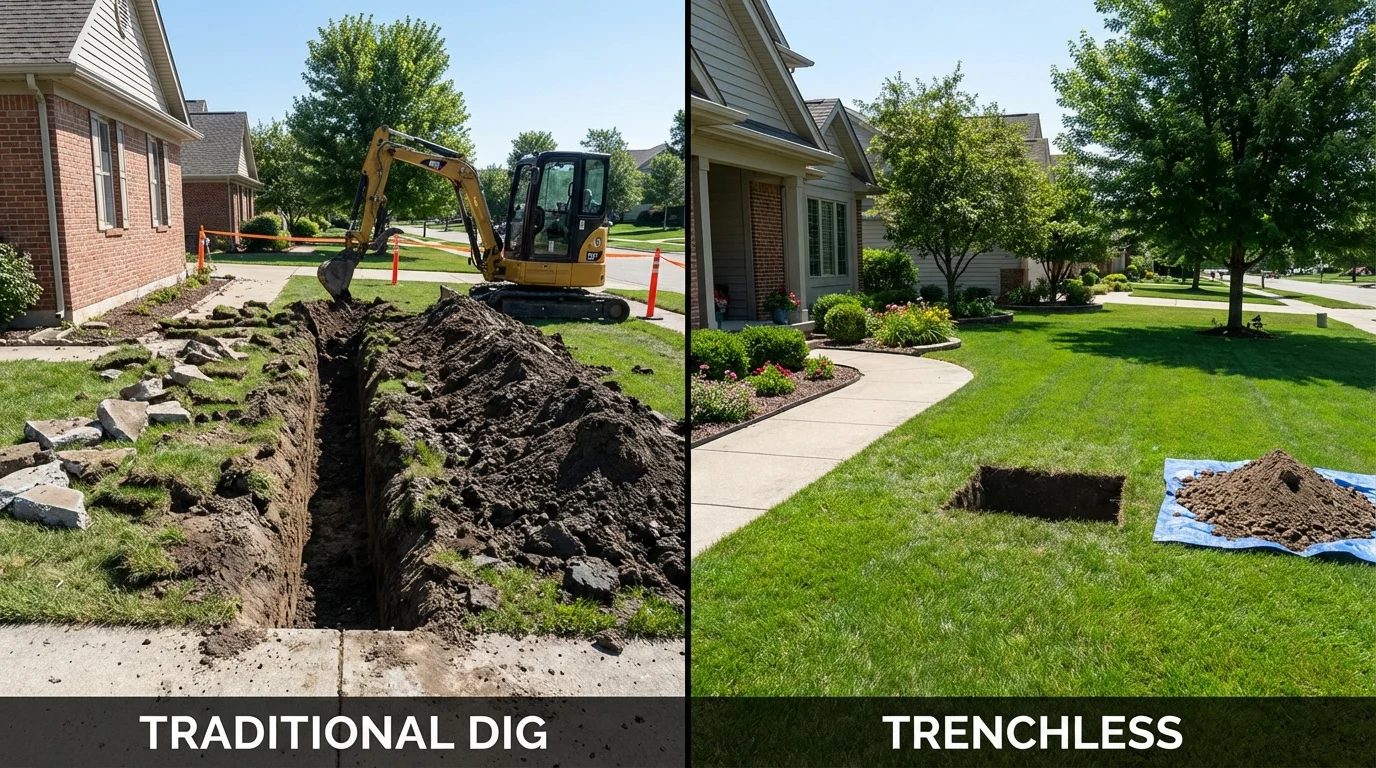 Trenchless sewer repair with minimal yard damage versus traditional excavation in Charleston, AR